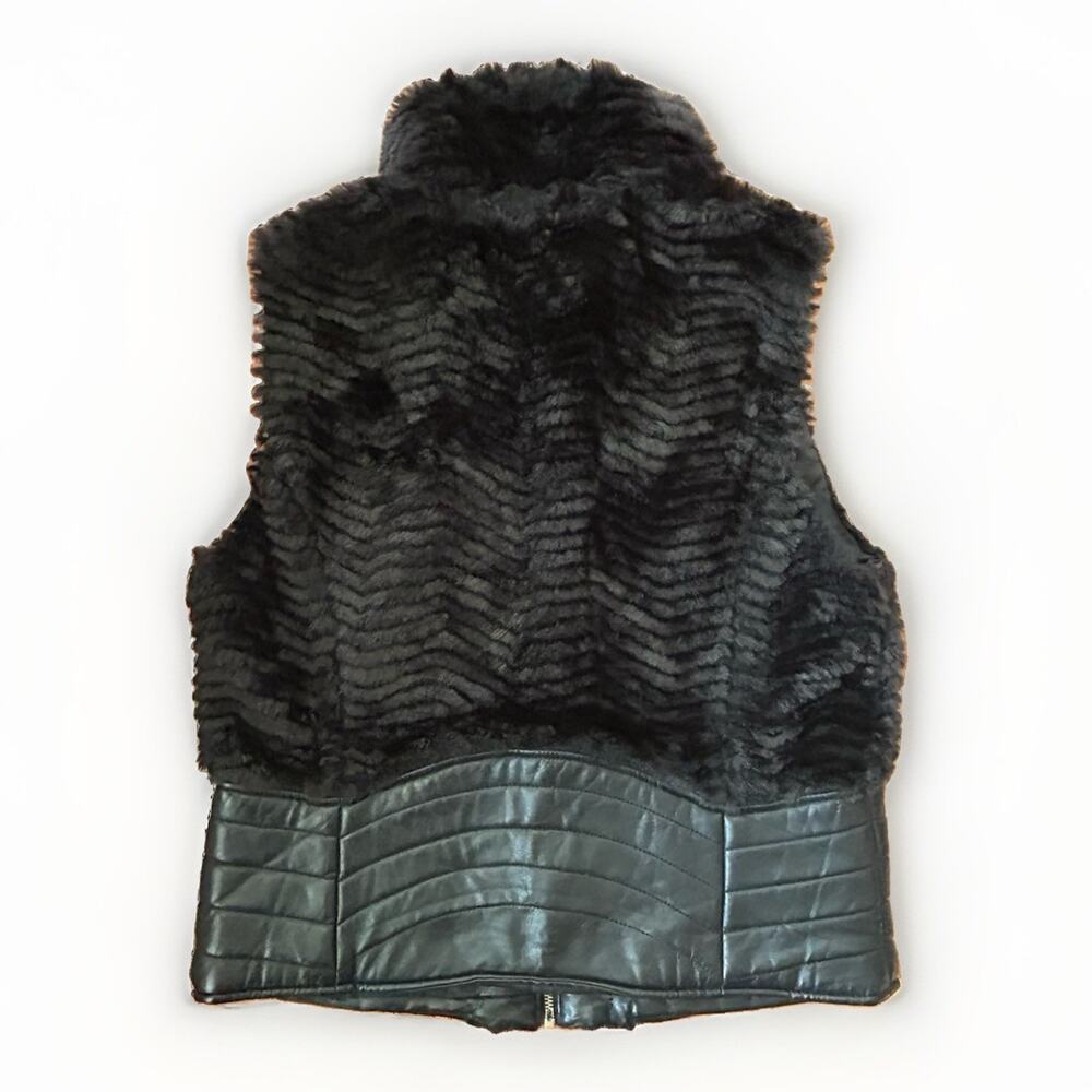 Ci Sono Black Vegan Leather/Faux Chevron Fur Vest Women's Size Large Biker Chic - Picture 7 of 10